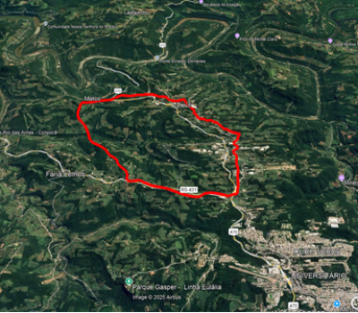 Área delimitada, em vermelho, da Bacia Hidrográfica Veríssimo de Matos, em Bento Gonçalves, RS.